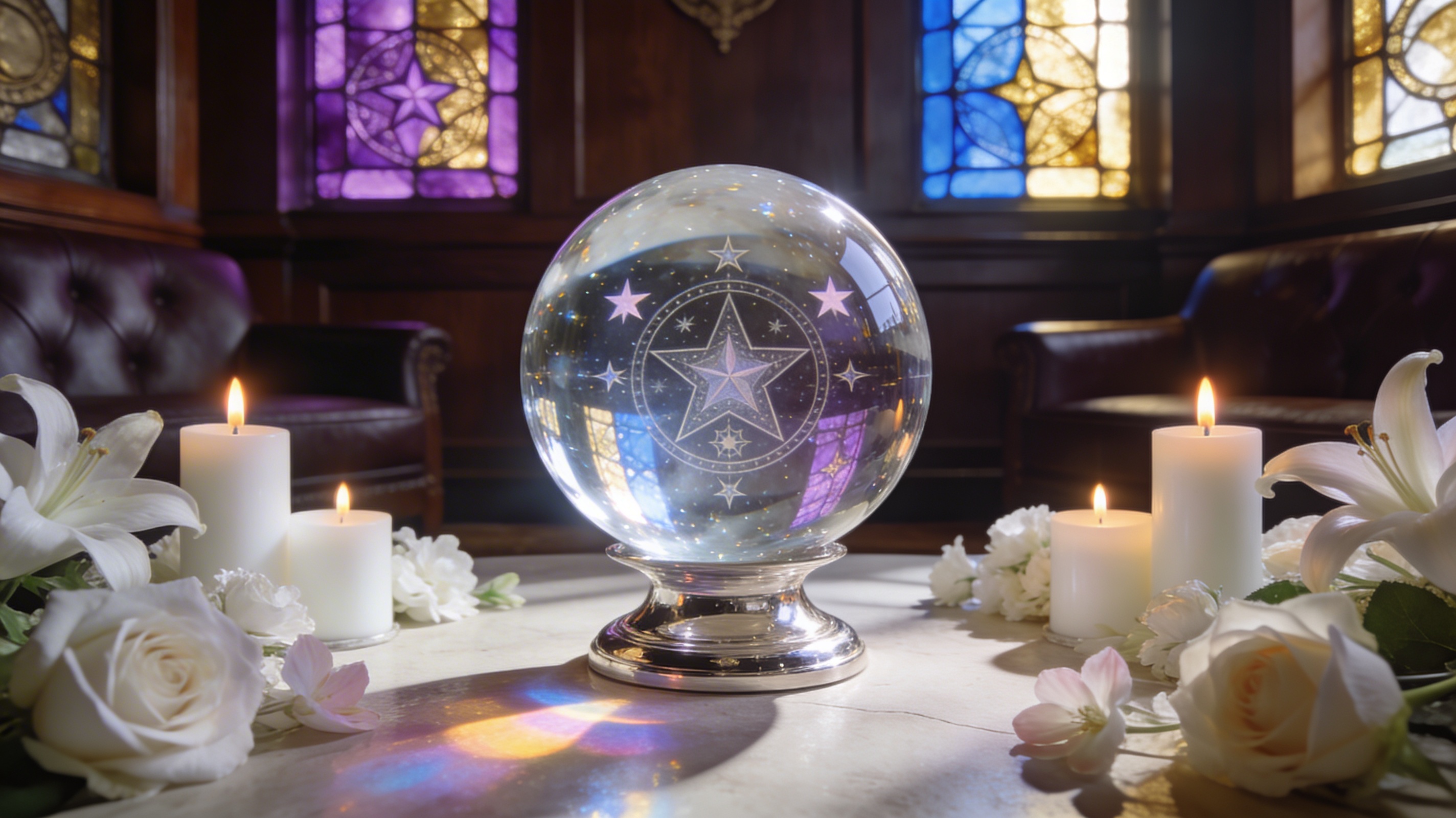 Illustration spirituelle d'une consultation de voyance par téléphone dans une atmosphère chaleureuse et mystique